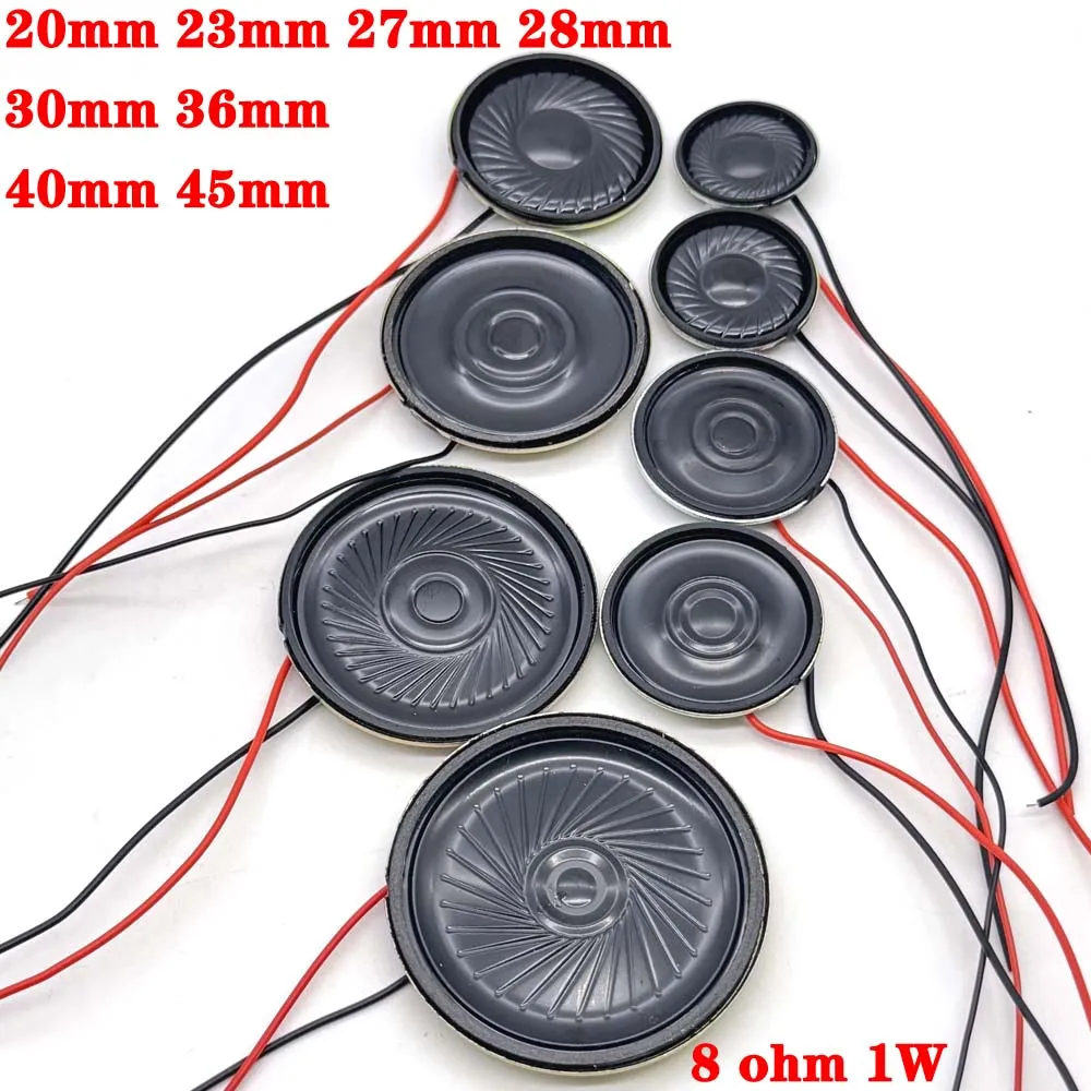 

1pcs 8 Ohm 8R 1W Mini Ultra-thin Horn Speaker Diameter 20mm 23mm 28mm 30mm 36mm 40mm 50mm 57mm Loudspeaker With welding wire
