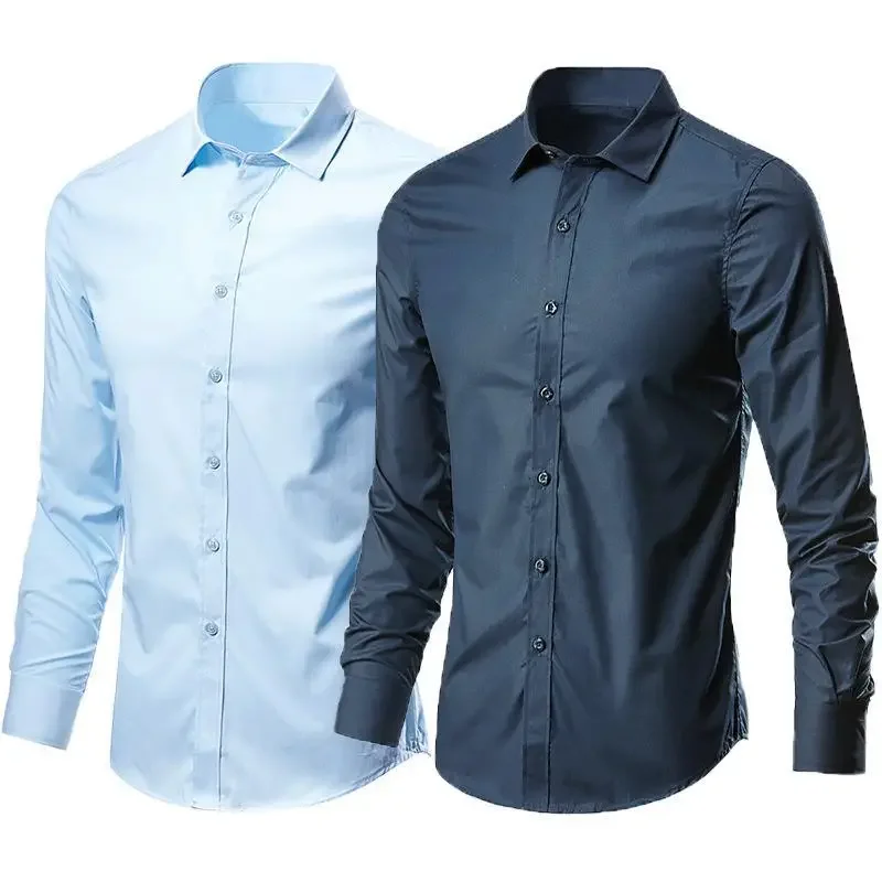 Men's Long Sleeve White Shirt Casual Business Formal Slim Fit Korean Style Professional Work Shirt Wrinkle-Free Ironing