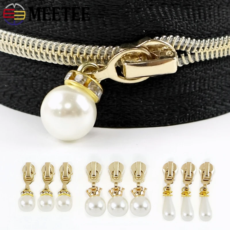 

50Pcs 3# Pearl Zipper Head Nylon Resin Metal Zippers Repair Kits Costume Pocket Decor Zip Slider Puller DIY Sewing Accessories