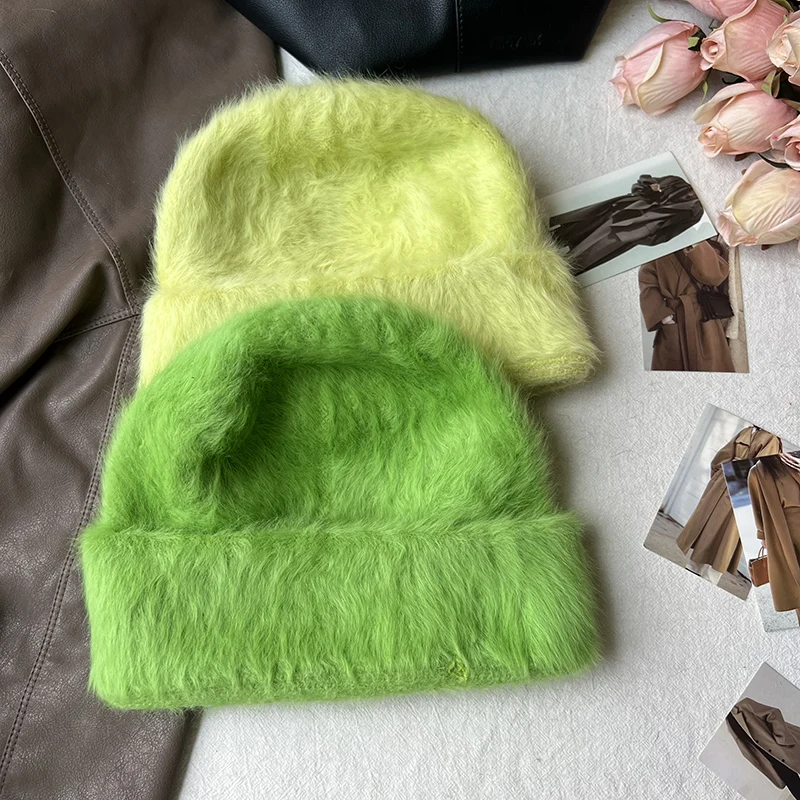 2023 neue Mode Kaninchen Fell Y2k Mützen für Frauen Weiche Warme Flauschigen Angola Winter Hut Weibliche Winddicht Motorhaube Hut Skullies Kappe – Detail 29