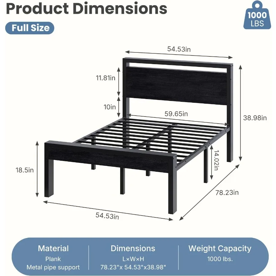 14 Inch Size Bed Frame with Wood Headboard