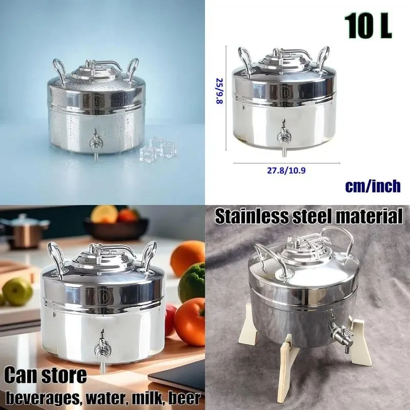 304 Stainless Steel 10L Water Storage Tank with Faucet for Outdoor Camping Milk Juice Beverages Alcohol Beer