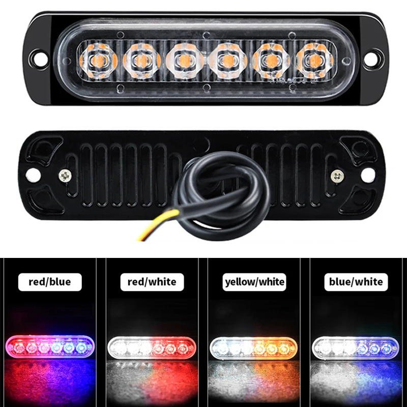 

4pcs LED Warning Lights 18W 6LED Truck Emergency Flashing Flash Auto Side Marker Bars 12-24V Constantly Bright Strobe Lamps