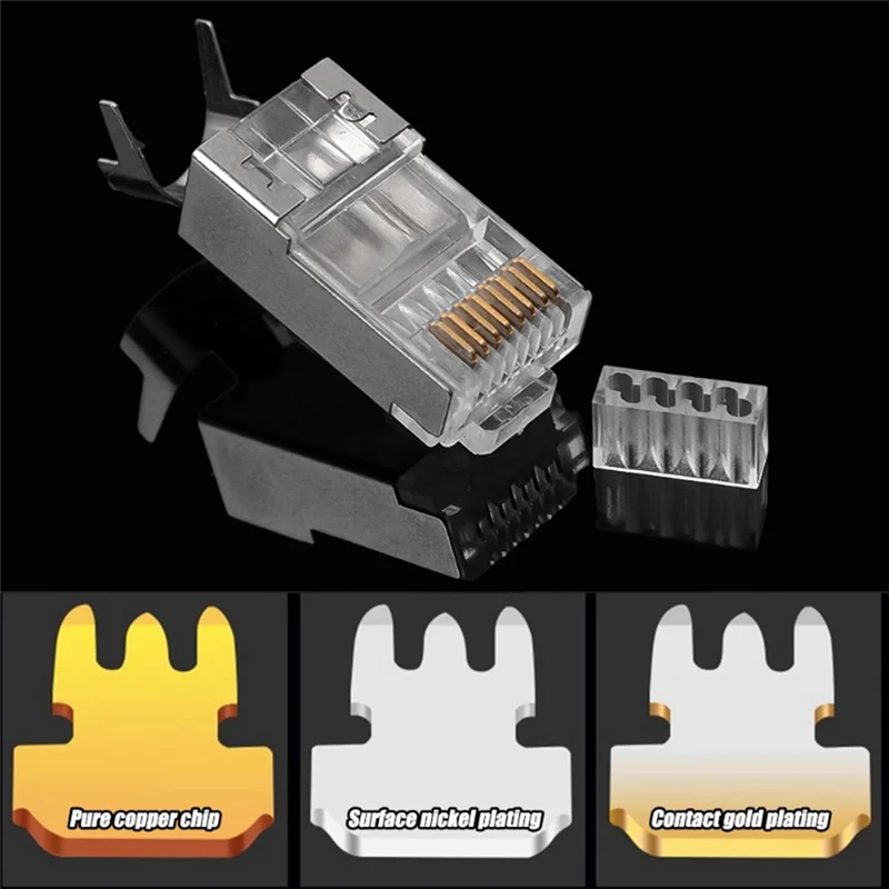 AB45 20Pcs CAT7 Metal Shielded RJ45 Connector Ethernet Cable Plug CAT 7 Shielded RJ45 Connector