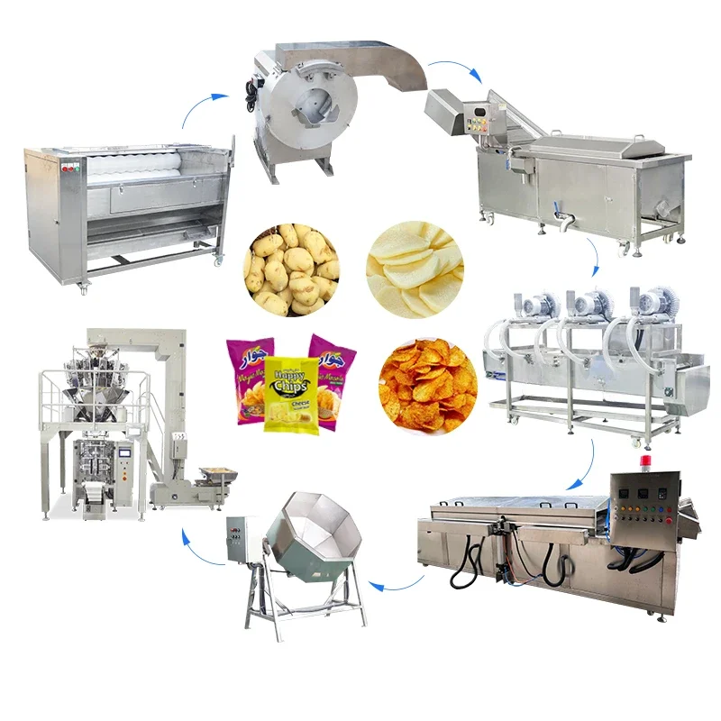 Máquina comercial para pelar patatas fritas, máquina para hacer patatas fritas, línea de producción para freír y envases