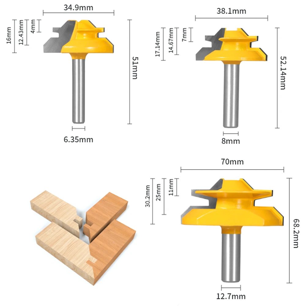 Imagem -02 - Lock Miter Router Bit para Woodworking Fresa para Ferramentas de Madeira 45 Degree mm 6.35 mm mm 12 mm 12.7 mm 1pc