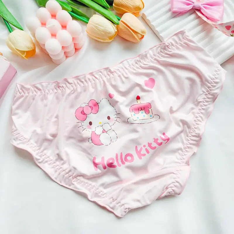 Hello Kitty Cute Kawaii Sanrio Peripheral Cartoon Cute Sexy Lace Panties Creative Sexy Y2K Low-Waist Briefs Bikini Girls Gift