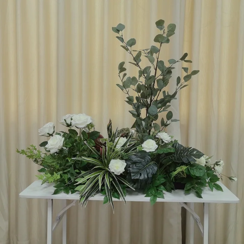 White-green artificial flowers, wedding decoration, outdoor event scene arrangements, roadside ground arrangements
