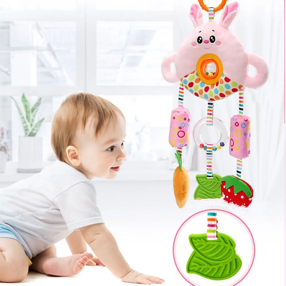 Soft Plush Sensory Stroller Hanging Pendants with C Clip Teether Baby Development Handle Toys Rotate Visual Development