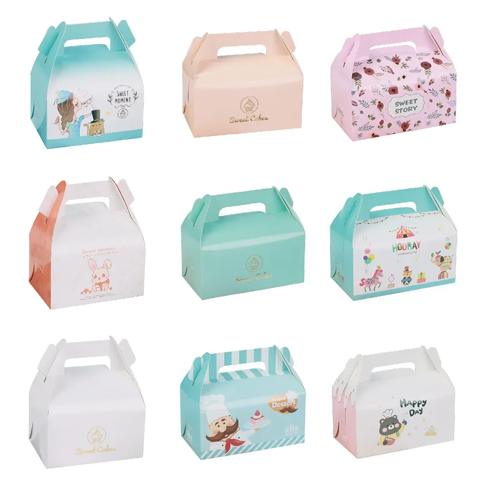 

50pcs Cartoon Baking Box With Handle Kids Children Birthday Party Cake Cookie Packing Box Christmas Event & Party Favors