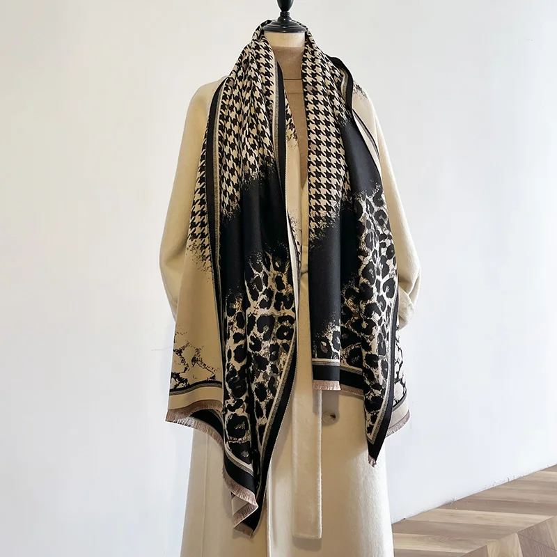 Elegant Jacquard Design Scarf Imitation Cashmere Soft Warm Fringe Shawl Autumn Winter Coldproof Windproof Blanket Scarf