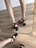 Block Heel Sandals for Woman High Heels Women's Shoes One Word Summer 2025 Footwear White Open Toe The Best Original Sandal Shoe - Image 6