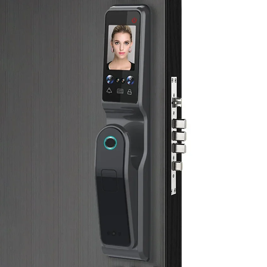 004 Tuya Wifi Fingerprint Recognition Smart Door Lock Cat Eye Automatic Face door lock with Camera Capture Function