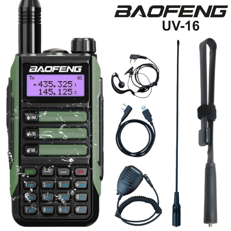 

Рация Baofeng UV-16 Upgrade, 5 Вт, высокая мощность, двухдиапазонная, с зарядкой Type-C, водонепроницаемая, 1800 мАч