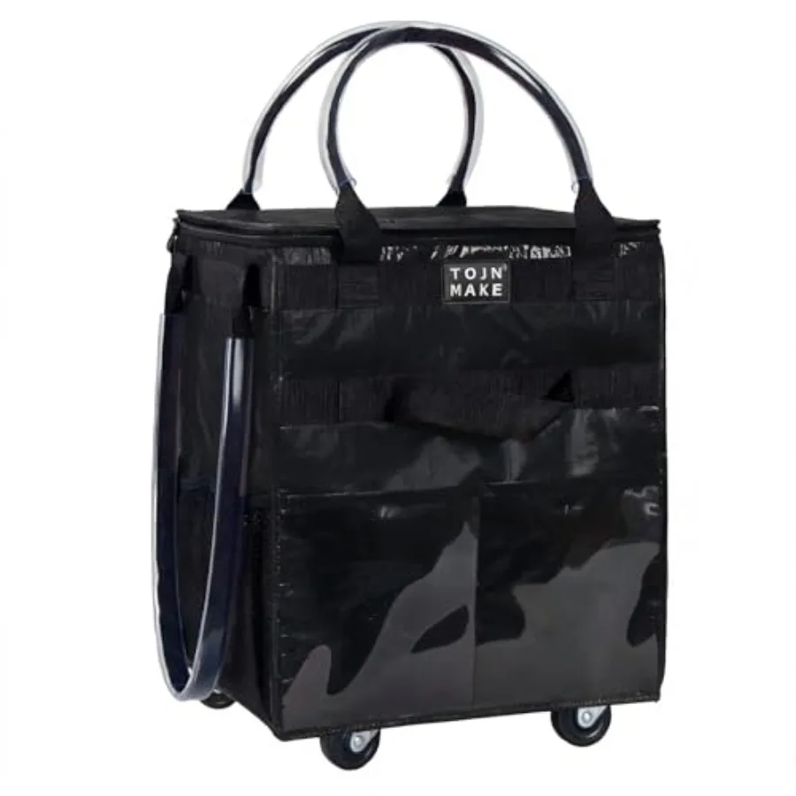

Reusable Grocery Bag On Wheels Shopping Trolley with 8 Pockets and Zipper Cover Foldable Rolling Tote Heavy Duty Handles Carrie