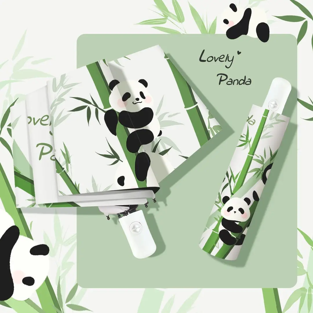 

Foldable Panda Manual Umbrella Cute Panda Umbrella 3-Fold Compact UV Protection Lightweight Windproof Folding Umbrella for Kids