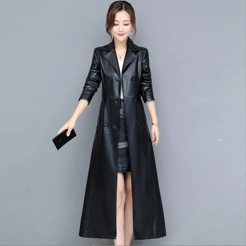 M-6XL New Women Sheepskin Coat Spring Autumn 2023 Fashion Double Breasted Long Jacket Sheep Leather Overcoat Suede Outerwear