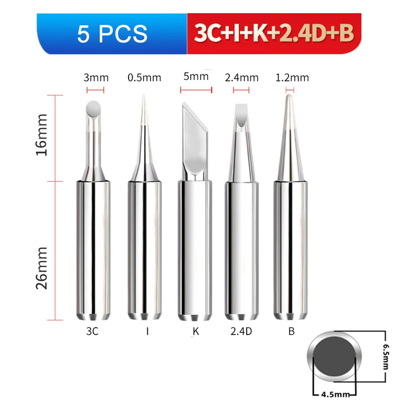 5Pcs I+B+K+2.4D+3C Soldering Iron Head Copper 900M Soldering Iron Head Set Inside Hot Bare Copper Electric Soldering Iron Tip