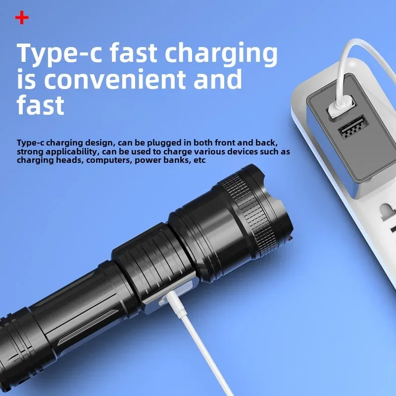 High Power White Laser Flashlight Multifunctional Digital Display Rechargeable Zoom Outdoor Patrol Searchlight