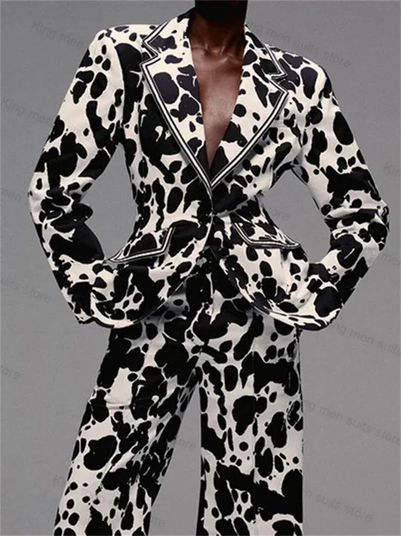 Black White Zebra Printed Women Suit Set 2 Piece Blazer+Pants Customized Formal Office Lady Wedding Tuxedo Jacket Trousers