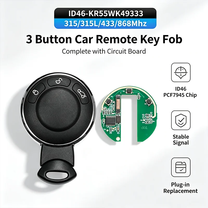 3 Buttons 315/315LP/434/868Mhz ID46 KR55WK49333 Car Remote Key Shell With Circuit Board For BMW MINI Cooper R56 R57 R58 R60 R61