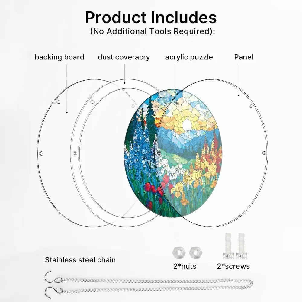 83 Pieces Acrylic Puzzle Suncatcher Round Shape UV Printed Window Hanging Decor High-Transparency Acrylic Easy Assembly