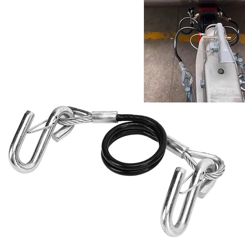 

Trailer Safety Towing Cable With Two S Hook 3500Lbs Load Bearing 70CM Maximum Extension Length Spring Towing Rope For RV