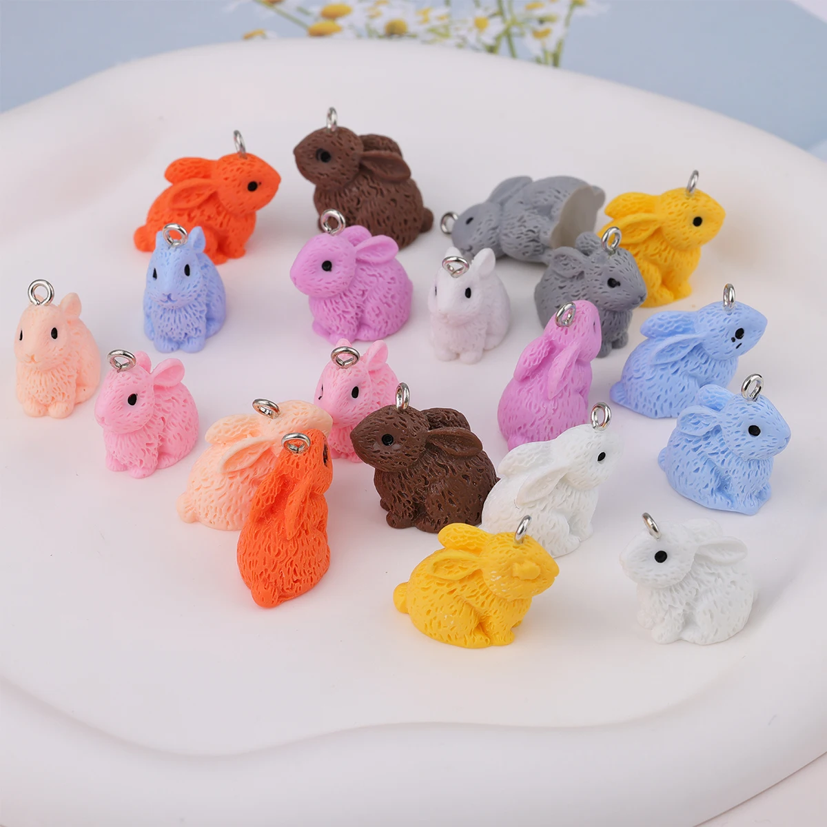 10pcs 21*16*12 cartoon resin Macaron color sitting rabbit pendant bag Key pendant DIY accessories