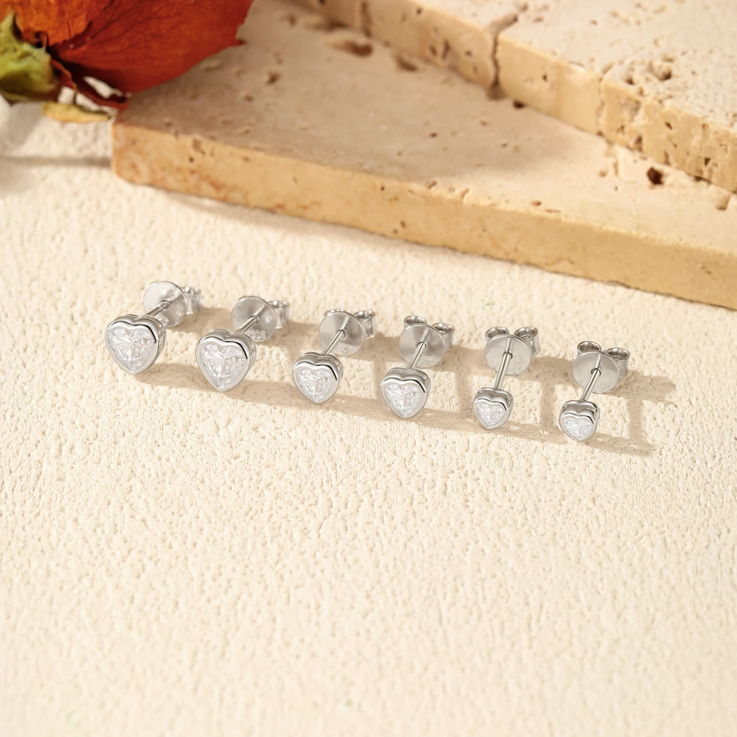 موديان 3 أحجام القلب مويسانيتي الأذن ترصيع 925 فضة المبهر تكويم أقراط بريمة أنيقة للنساء غرامة مجوهرات #5