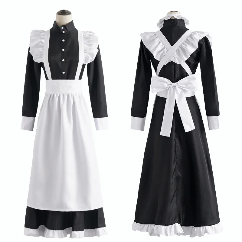 Gothic Maid Outfit Men Women Cosplay Anime Maid Outfit Japanese Lolita Long Dress Black and White Apron Dress Cafe Costume XXXL