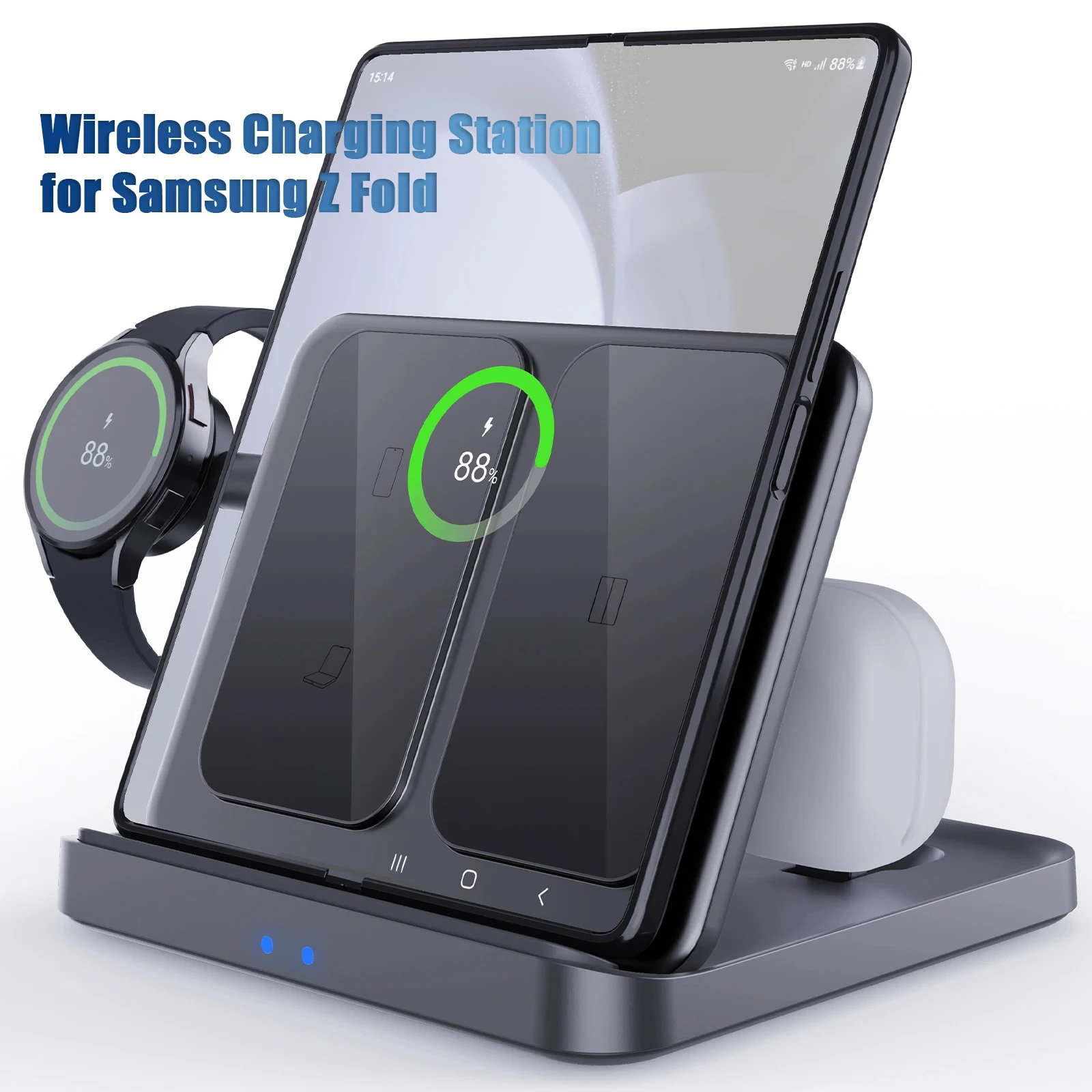 Wireless Charging Station for Samsung Z Fold 3 in 1 Foldable Charger Dock Stand Compatible with Galaxy Z Fold Galaxy Watch Buds