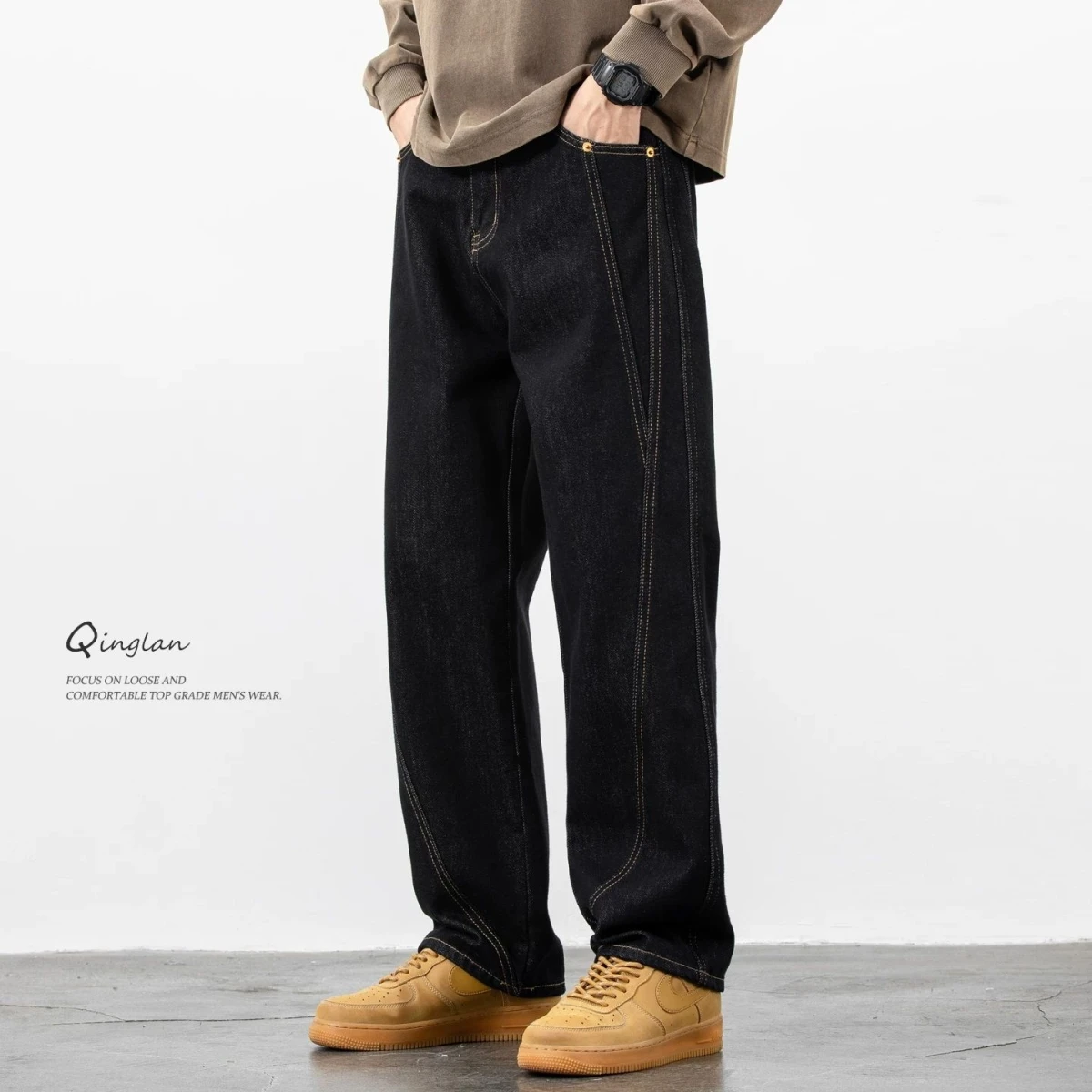 

Bla Casual Loose Men's Jeans Straight Leg Wide Leg Pants Autumn Winter New Sle Comfortable Cotton Polyester Blend