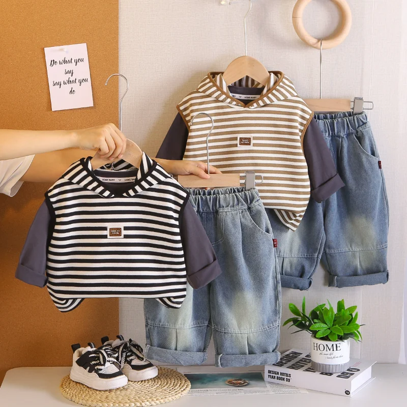 

New Spring Autumn Baby Clothes Suit Children Boys Casual Hooded Vest T-Shirt Pants 3Pcs/Sets Kids Girls Clothing Infant Costume