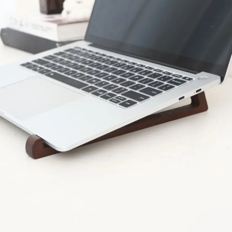 A41Z-Wooden Laptop Stand - Portable Desk Riser For Cooling & Reading Walnut