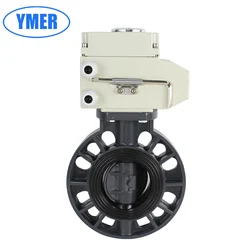 DN50 2Inch DN65 DN80 DN100 4inch UPVC PVC electric butterfly valve Chemical type acid and alkali resistant butterfly valve.