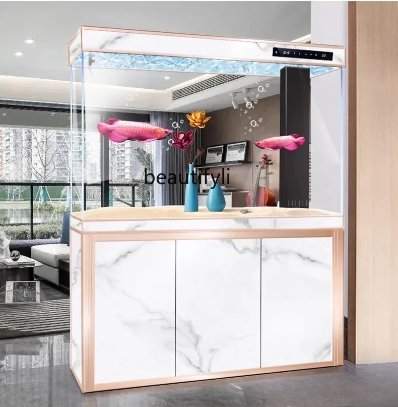 cqyFish tank living room large aquarium floor entrance water-free bottom filter intelligent ultra-white glass