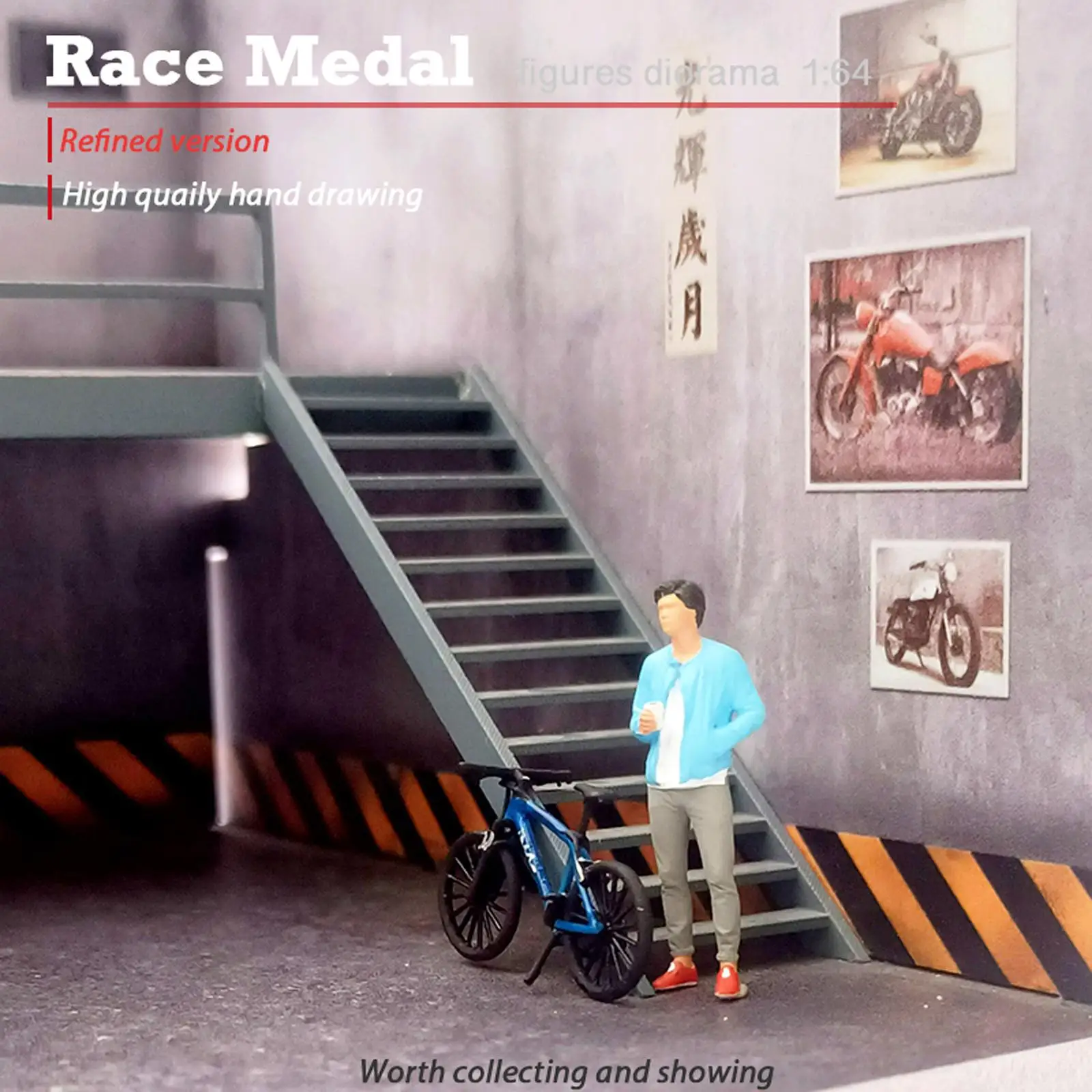 1/64 Maßstab Bemaltes Miniatur-Straßenmodell Mountainbike Sandtisch-Spielzeug