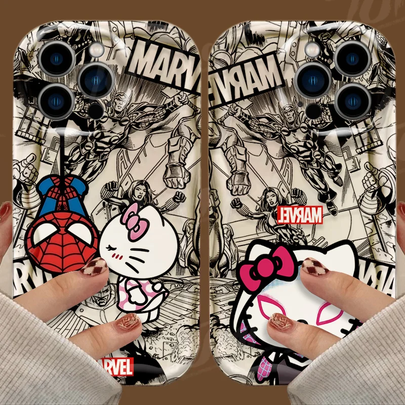 Cartoon Marvel Spiderman HelloKitty Phone Case For iPhone 15 14 13 12 11 Pro Max X XR XS 8 7 6 6S Plus SE 2020 Silicone Cover