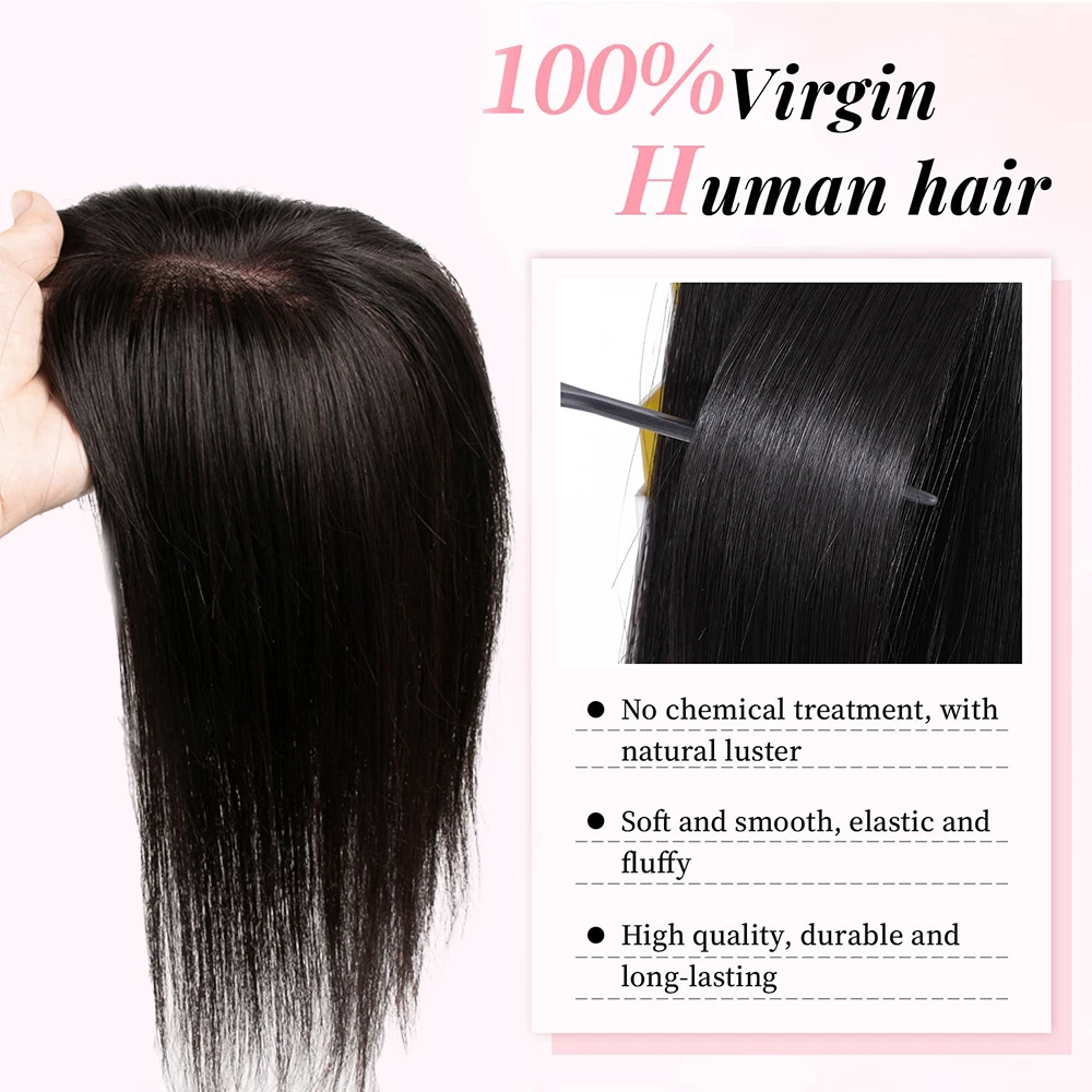 女性用バージン人毛ヘアピース、薄毛用ヘアピース、前髪なし、クリップ式ヘアピース、5x5インチモノトップベース、左分け