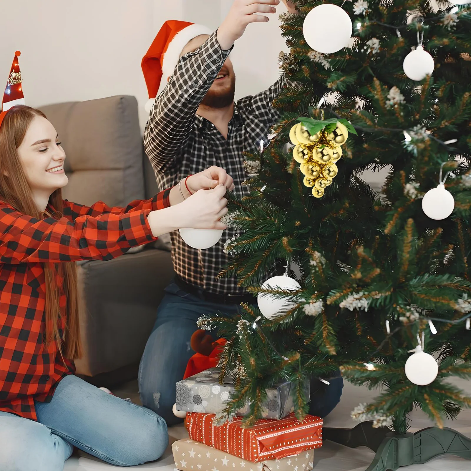 

Fake Grapes Christmas Tree Hanging Ornament Lifelike Reflective Artificial Fruit Pendant Xmas Decoration Holiday Decor