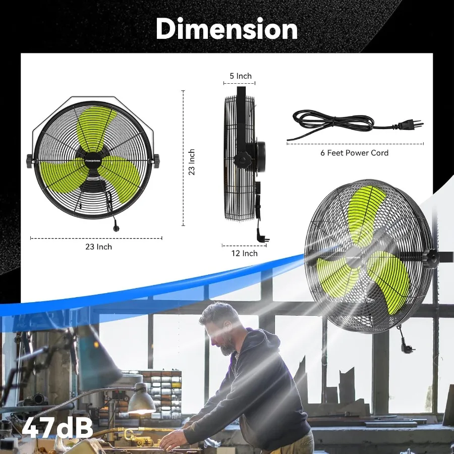 مروحة مثبتة على الحائط عالية السرعة مقاس 4580 CFM مقاس 18 بوصة مع تشغيل 3 سرعات ومحرك مختوم ومروحة معدنية شديدة التحمل قابلة للإمالة 360 درجة #2