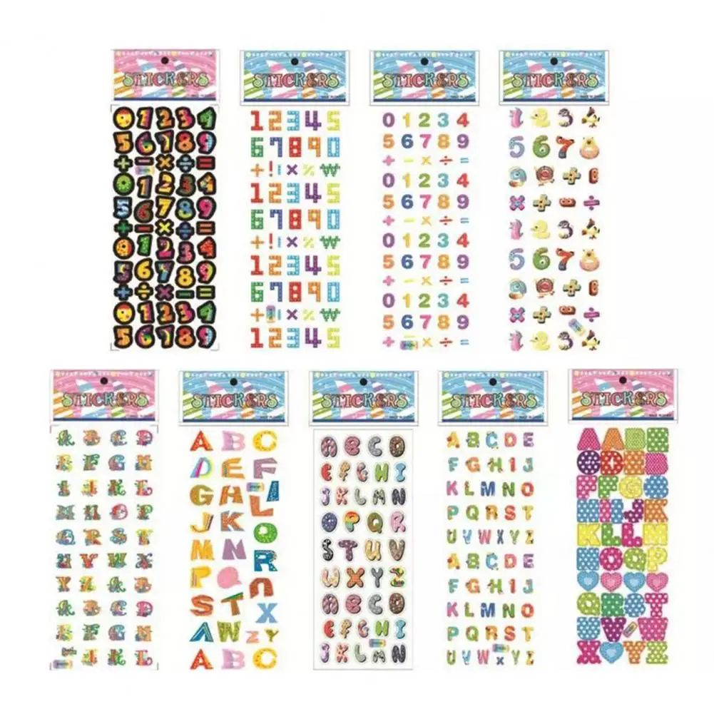 10Pcs Number Sticker Self-adhesive Removable Decorative Peel And Stick Random Cartoon 3D Alphabet Bubble Sticker for Kids