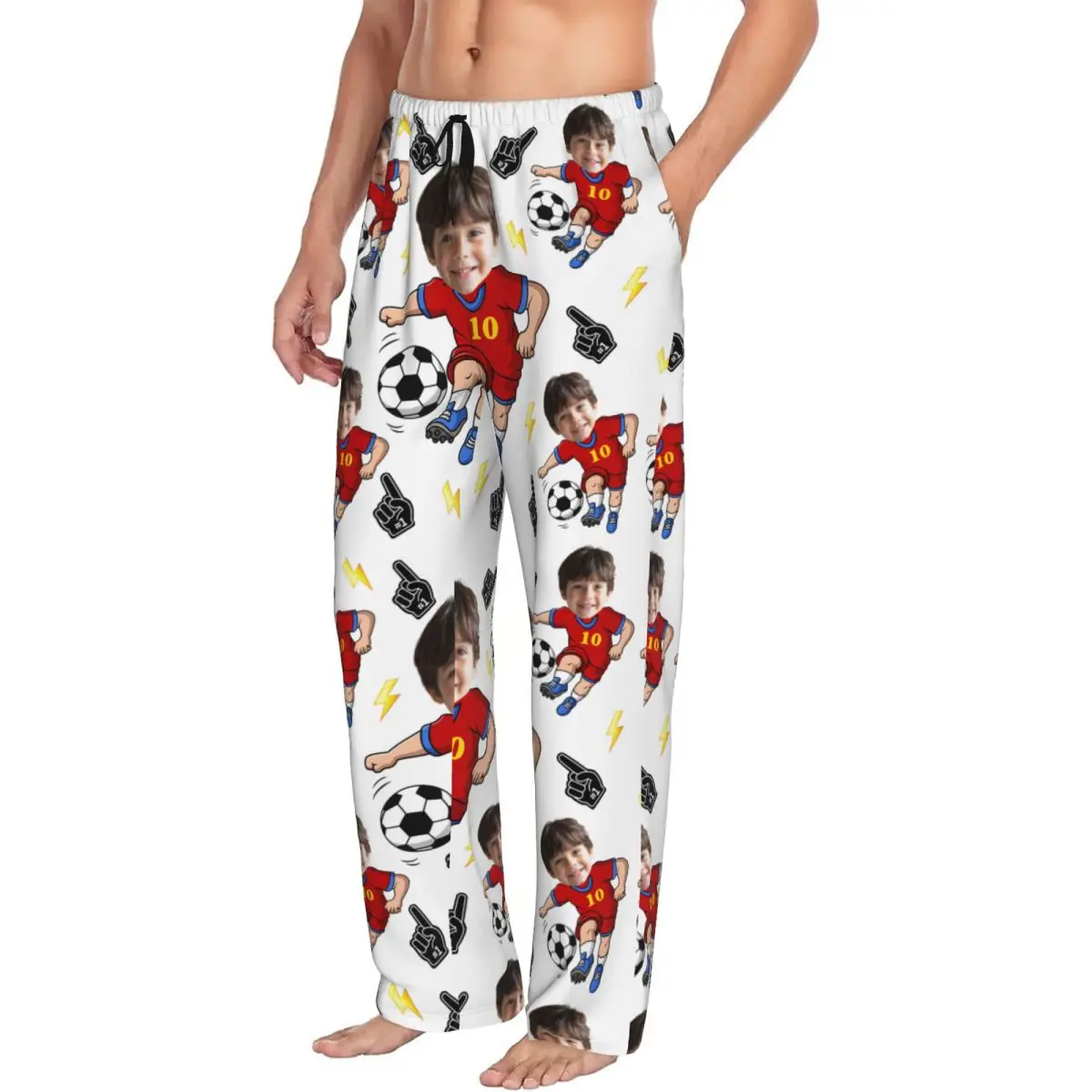 Football Custom Pajama Pants for Men Personalized Face Photo Desgin Sleep Sleepwear Bottoms with Pockets