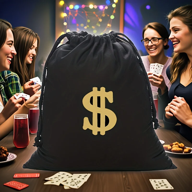 Canvas Money Bags for Party, Costume Money Bag Prop with Dollar Sign, Money Sacks for Christmas Cosplay Theme Party (2 Packs)