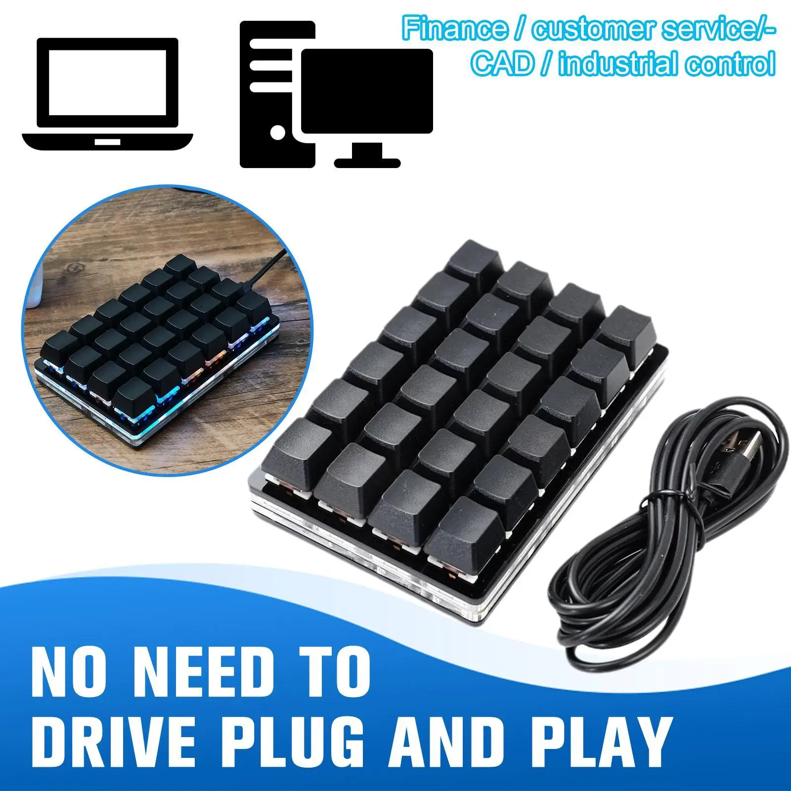 Mini teclado mecánico negro de 24 teclas, teclado para juegos de 9 teclas y 16 teclas, dispositivo Sayo, acceso directo, teclas programables, teclado personalizado