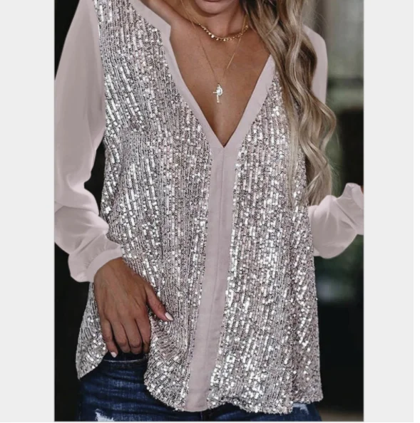 2023 Fashion Sequin Shirt Women Sexy Casual Long Sleeve Fall Streetwear Blouse Business Ldaies Loose Tops