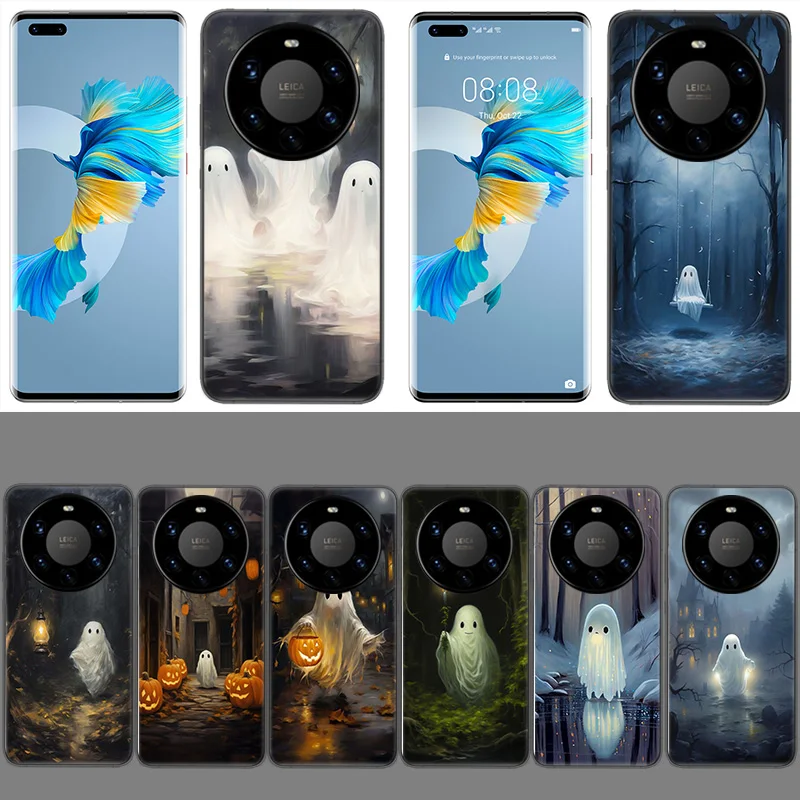 Cute Halloween Ghost Coque Case For Huawei Phone P40 P30 Lite P50 P20 P10 Mate 40 30 20 10 Pro TPU Cover Transparent Bumper Full