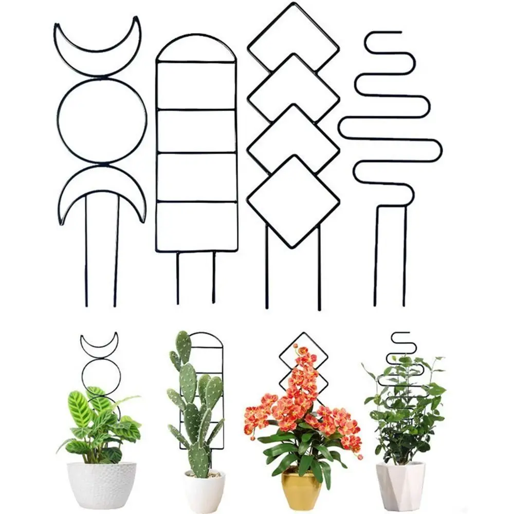 4 Different Shapes Climbing Plant Trellis Moisture-Proof Coating Metal Wire Garden Trellis Soil Insert Stakes