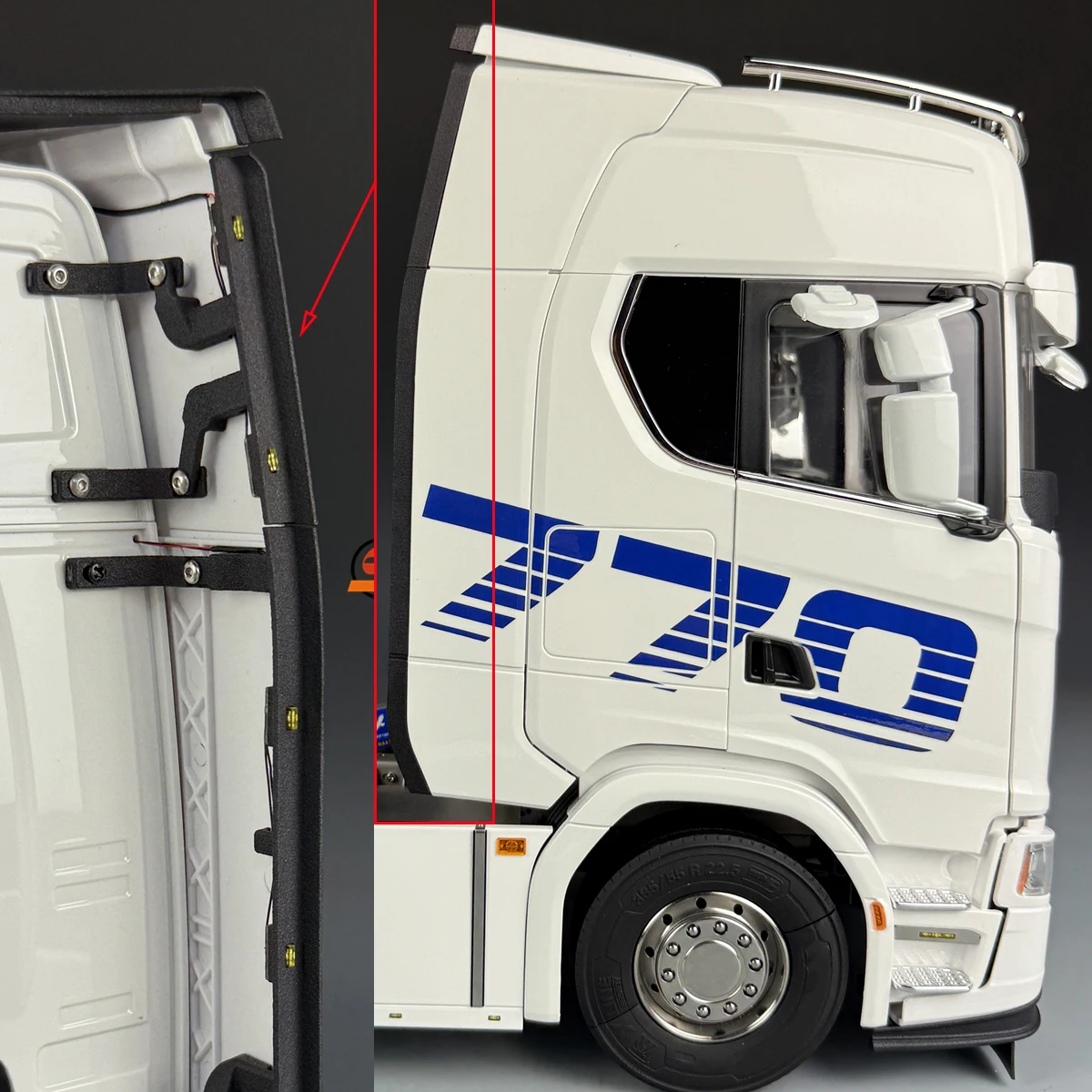 Scaleclub Simulation Cab Rear spoiler with LED light for 1/14 Tamiya RC Truck Car Scania 770S 6X4 56368 8X4 56371 Diy Parts Toys