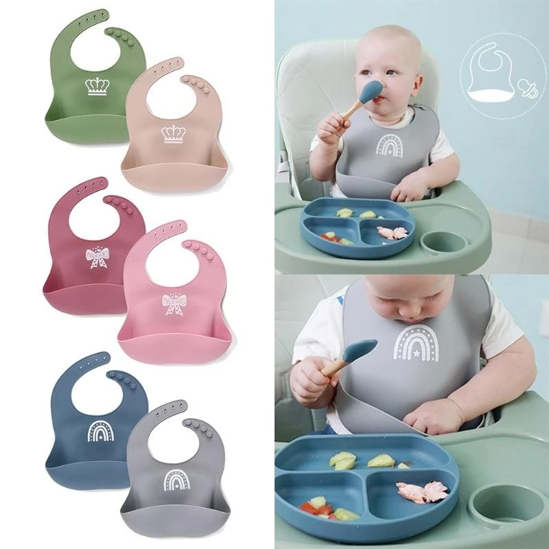 

C9GB 2 Pcs/Set Baby Silicone Waterproof Bibs Newborn Boys Girls Saliva Towel Infants Adjustable Feeding Burp Cloth